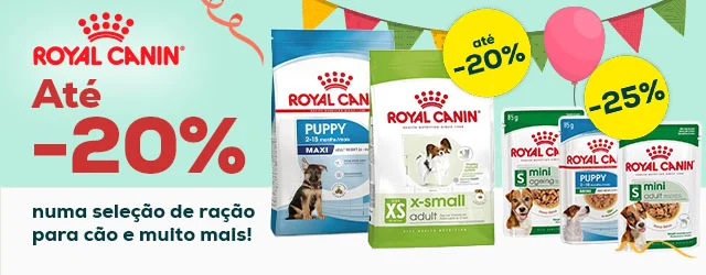 Royal Canin: Até -20% numa seleção de ração para cão e -25% numa seleção de packs de alimentação húmida para cão