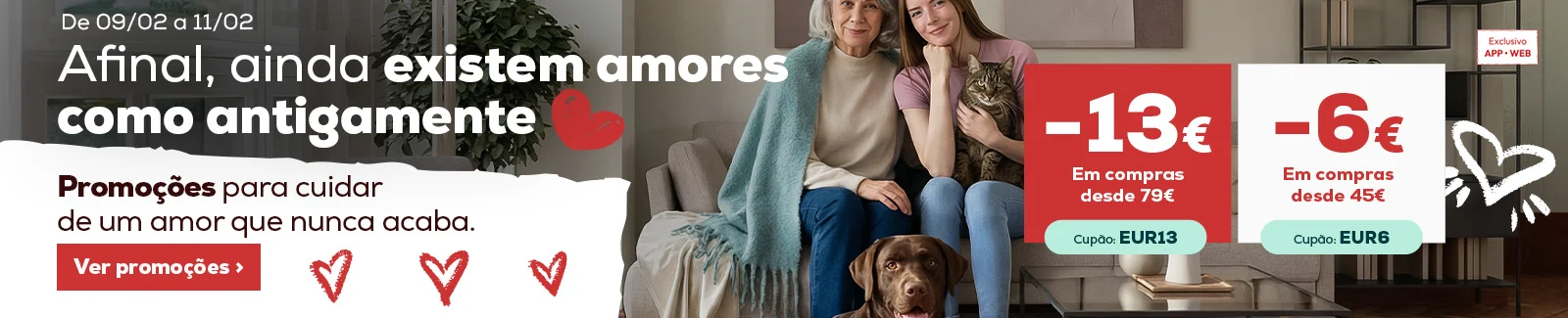 13&euro; de desconto em compras desde 79&euro; ou 6&euro; de desconto em compras desde 45&euro;