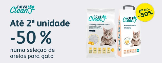 Nova Clean: Até -50% na 2ª unidade numa seleção de areias para gato