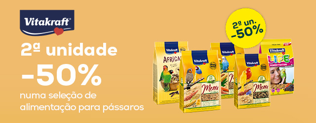 Vitakraft: -50% na 2.ª unidade numa seleção de comida para pássaros