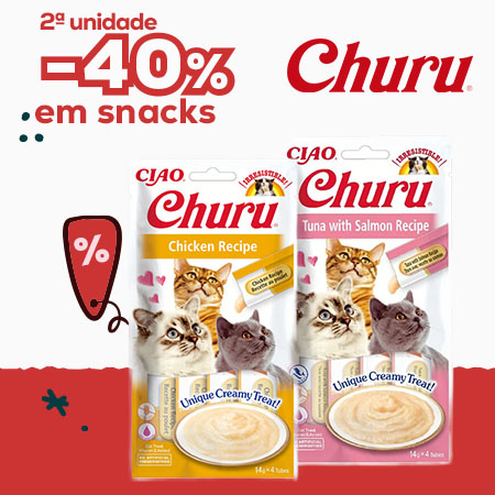 Churu: -40% na 2ª unidade numa seleção de snacks para gato