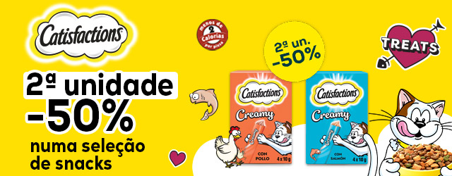 Catisfactions: -50% na 2ª unidade numa seleção de snacks