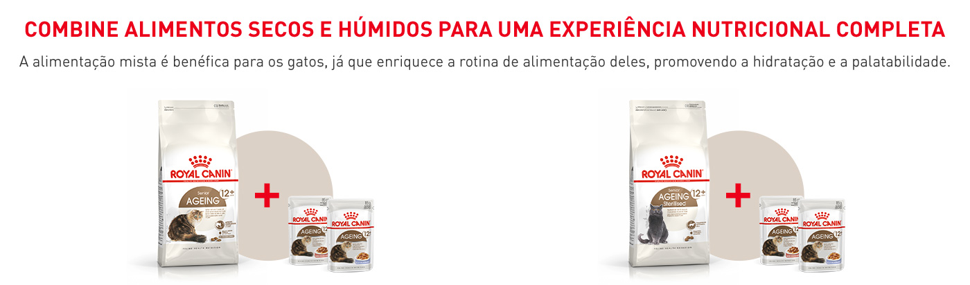 Dê ao seu gato uma experiência nutricional completa, favorecendo a hidratação e a palatabilidade, combinando ração seca com comida húmida.
