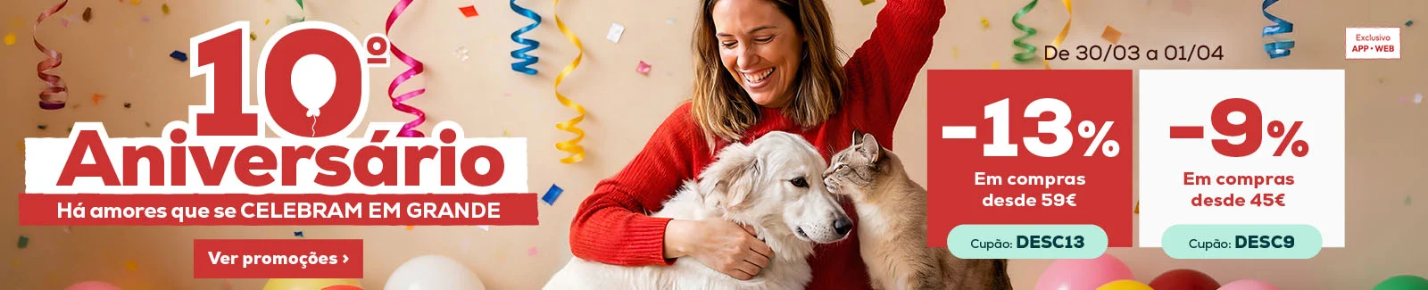 13% de desconto em compras desde 59&euro; ou 9% de desconto em compras desde 45&euro;