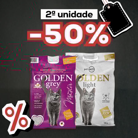 Golden grey: -50% na 2ª unidade numa seleção de areias para gato