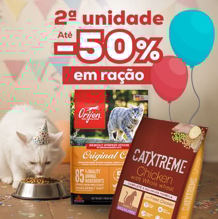 Até -50% na 2ª unidade numa seleção de ração para gato