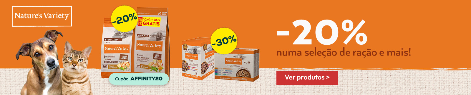 Nature's Variety: -20% numa sele&ccedil;&atilde;o de ra&ccedil;&atilde;o e -30% numa sele&ccedil;&atilde;o de packs de alimenta&ccedil;&atilde;o h&uacute;mida