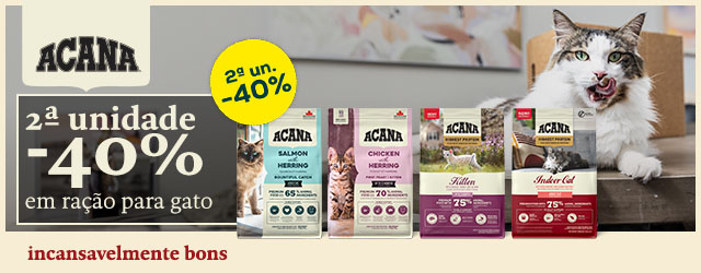 Acana: -40% na 2ª unidade numa seleção de ração para gato 1,8 kg