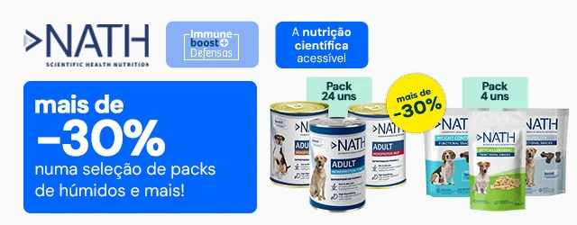 Nath: Mais de -30% numa seleção de packs de alimentação húmida, e mais de -30% numa seleção de packs de snacks para cão 4 x 150 g