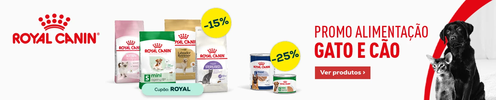 Royal Canin: -15% numa seleção de ração e -30% numa seleção de packs de alimentação húmida 48 un. Royal Canin: -15% numa seleção de ração e -30% numa seleção de packs de alimentação húmida 48 un.