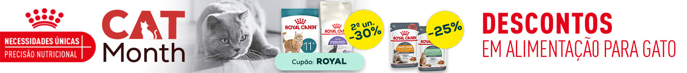 Royal Canin: -30% na 2.ª unidade numa seleção de ração e -25% numa seleção de comida húmida para gato