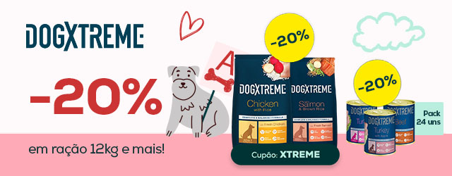 Dogxtreme: -20% em ração 12 kg e -25% numa seleção de packs de alimentação húmida (24 x 400 g)