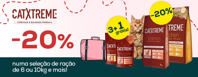 Catxtreme: -20% numa seleção de ração para gato e 3+1 grátis numa seleção de snacks