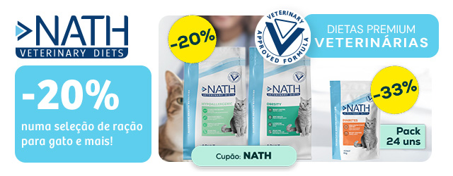 Nath Veterinary Diets: -20% numa seleção de ração para gato 4 kg e -33% numa seleção de packs de alimentação húmida para gato