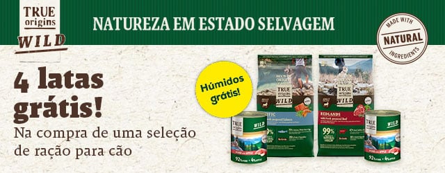 True Origins Wild: 4 latas de alimentação húmida de oferta na compra de uma seleção de ração para cão 3 kg