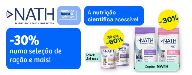 Nath: 2ª un. com -50% em ração para gato e 2ª un. com -60% em packs de alimentação húmida