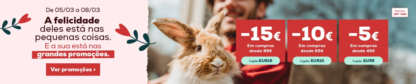 15&euro; de desconto em compras desde 85&euro; ou 10&euro; de desconto em compras desde 65&euro; ou 5&euro; de desconto em compras desde 45&euro;