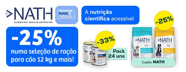 Nath: -25% numa seleção de ração para cão e -33% numa seleção de packs de alimentação húmida para cão