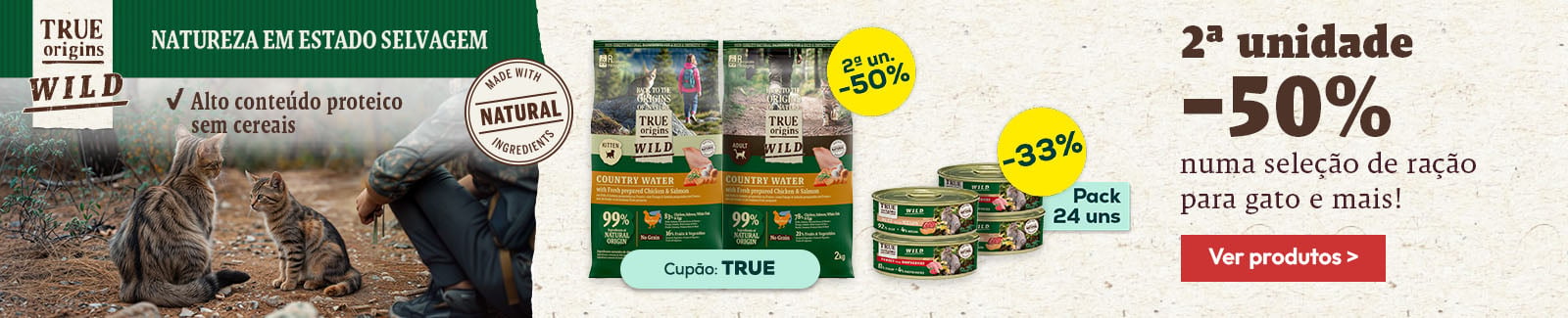 True Origins Wild: -50% na 2.&ordf; unidade numa sele&ccedil;&atilde;o de snacks para c&atilde;o