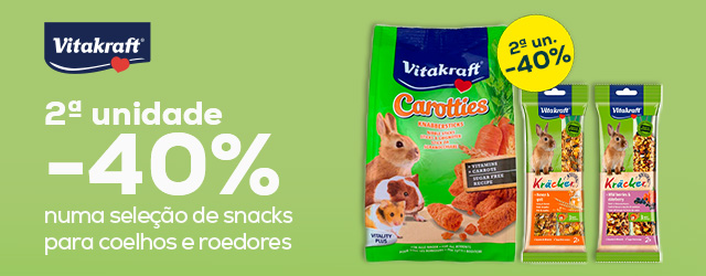 Vitakraft: -40% na 2ª unidade numa seleção de snacks para coelho e roedores