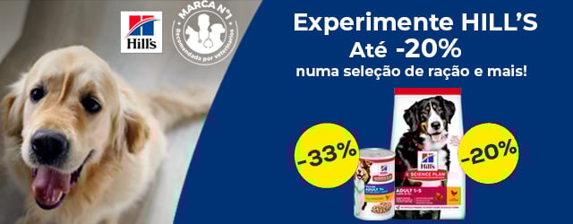Hill's: 20% de desconto em seleção de ração para cão, e mais de 30% de desconto em seleção de packs de alimentação húmida para cão