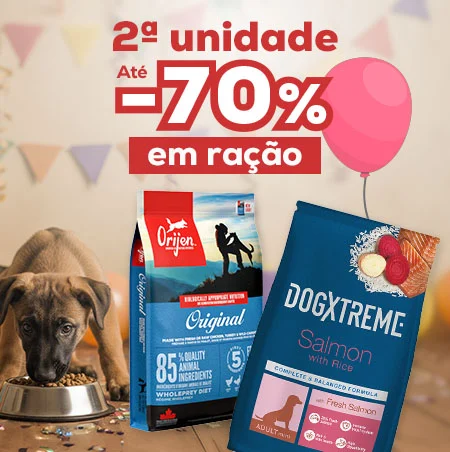 Até -70% na 2ª unidade numa seleção de ração para cão