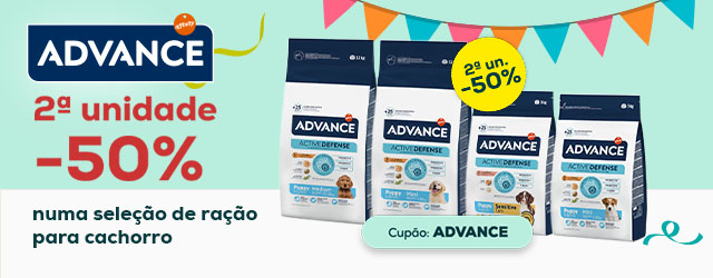 Advance: -50% na 2.ª unidade numa seleção de rações para cachorro
