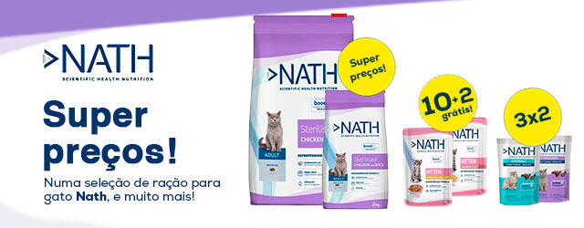 Nath: Super preços em ração para gato; 10 + 2 grátis em packs de comida húmida 12 un. para gato