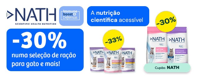Nath: -30% numa seleção de ração para gato e -33% numa seleção de packs de alimentação húmida para gato