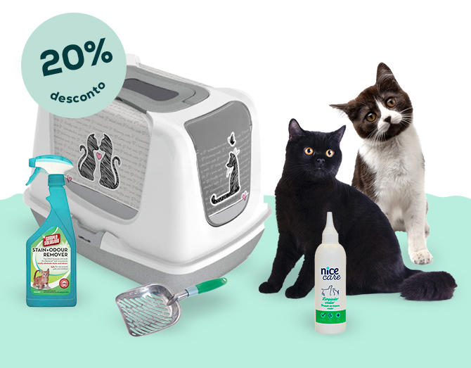 20% desc. acessórios e produtos de higiene para gatos