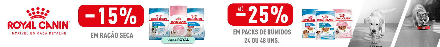Royal Canin: -15% numa seleção de ração e -25% numa seleção de packs de alimentação húmida
