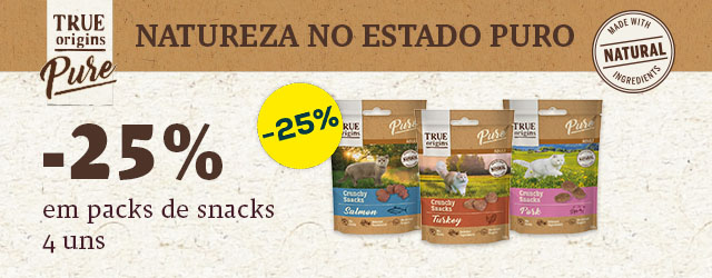True Origins Pure: -25% em packs de snacks para gato (4 x 50 g)