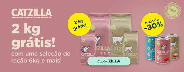 Catzilla: 2 kg grátis numa seleção de ração 6 kg, e mais de -30% numa seleção de packs de húmidos 24 x 400 g
