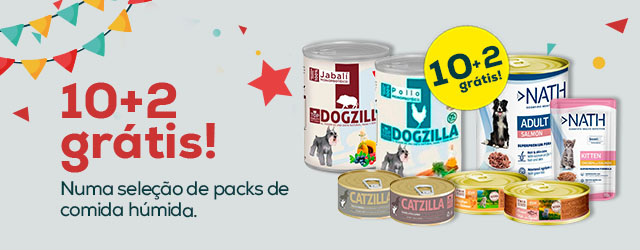 Snacks marcas exclusivas: 10 + 2 grátis em packs de 12 unidades de comida húmda das marcas Nath, True Origins Pure, Catzilla e Dogzilla