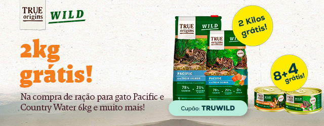 True Origins: kg grátis em ração para gato; 8+4 grátis numa seleção de packs de húmidos 12un.