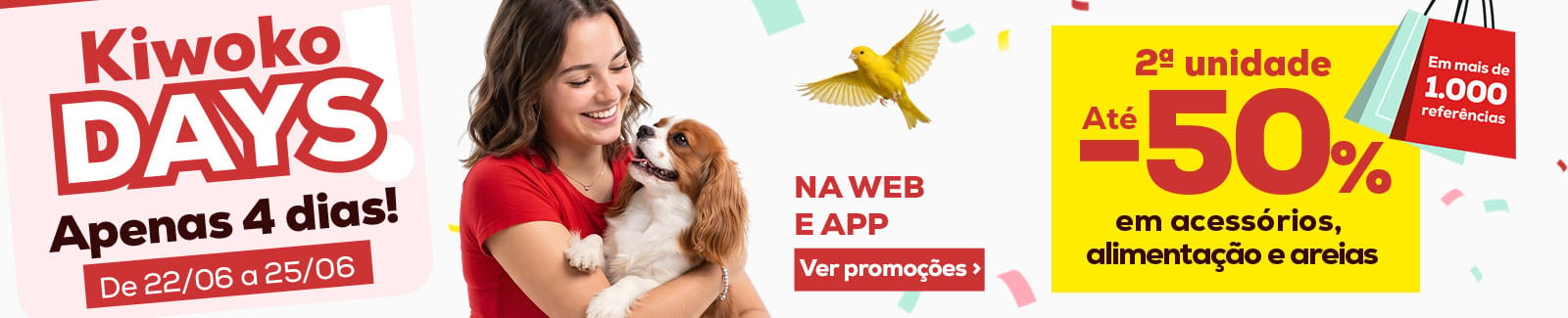 Kiwoko Days: At&eacute; -50% na 2&ordf; unidade em acess&oacute;rios, alimenta&ccedil;&atilde;o e areias