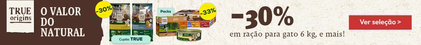 Mês de True Origins: -30% em ração para gato 6 kg e -33% numa seleção de packs de alimentação húmida para gato