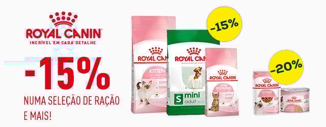 Royal Canin: -15% numa seleção de ração e -20% numa seleção de packs de húmidos para gato