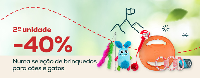 2ª unidade -40% numa seleção de brinquedos para cães e gatos