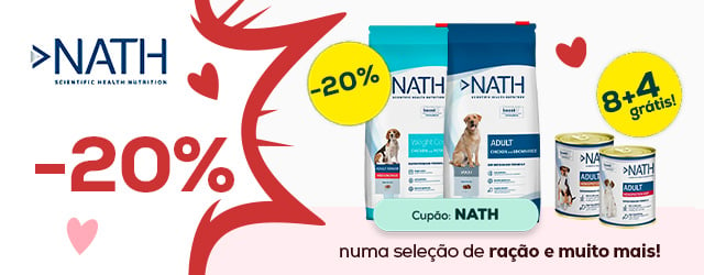 Nath: -20% em rações selecionadas para cão e 8 + 4 grátis em packs de alimentação húmida