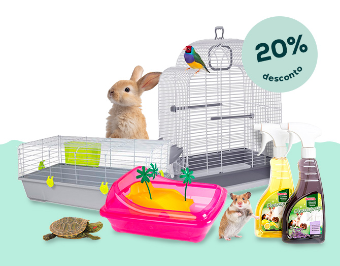 20% desc. acessórios e produtos de higiene para pequenos animais
