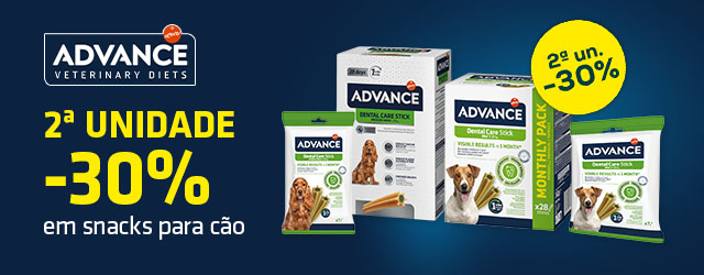 -30% na 2ª unidade em snacks para cão