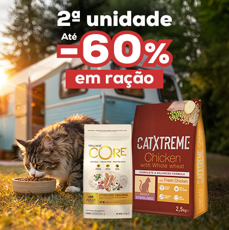  Até -60% na 2ª unidade numa seleção de ração para gato
