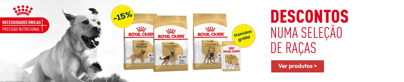 Royal Canin: -15% numa sele&ccedil;&atilde;o de ra&ccedil;&atilde;o para c&atilde;o e uma saqueta de alimenta&ccedil;&atilde;o h&uacute;mida de oferta numa sele&ccedil;&atilde;o de ra&ccedil;&atilde;o para c&atilde;o 3 kg