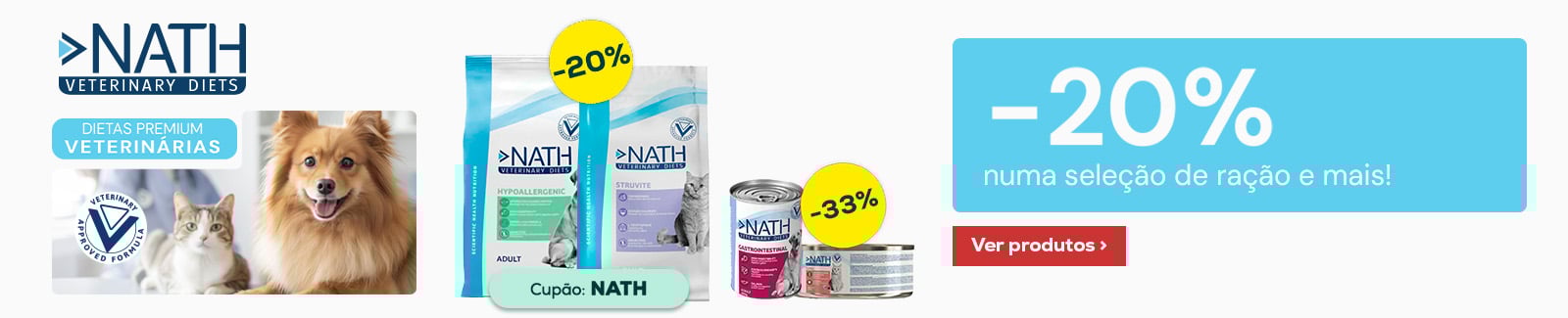 Nath Veterinary Diets: -20% numa sele&ccedil;&atilde;o de ra&ccedil;&atilde;o, e -33% numa sele&ccedil;&atilde;o de packs de h&uacute;midos