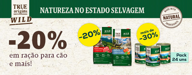 True Origins Wild: -20% em ração para cão e mais de -30% em packs de húmido para cão (24 un.)