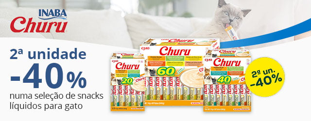 Churu: -40% na 2ª unidade numa seleção de snacks líquidos para gato