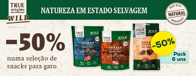 True Origins Wild: -50% numa seleção de packs de snacks para gatos