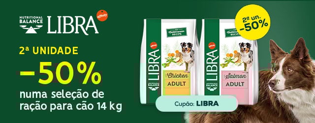 Libra: -50% na 2ª unidade numa seleção de ração 14 kg