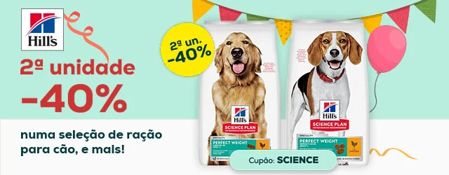 Hill's: -40% na segunda unidade numa seleção de rações para cães e mais de -30% numa seleção de comida húmida para cães